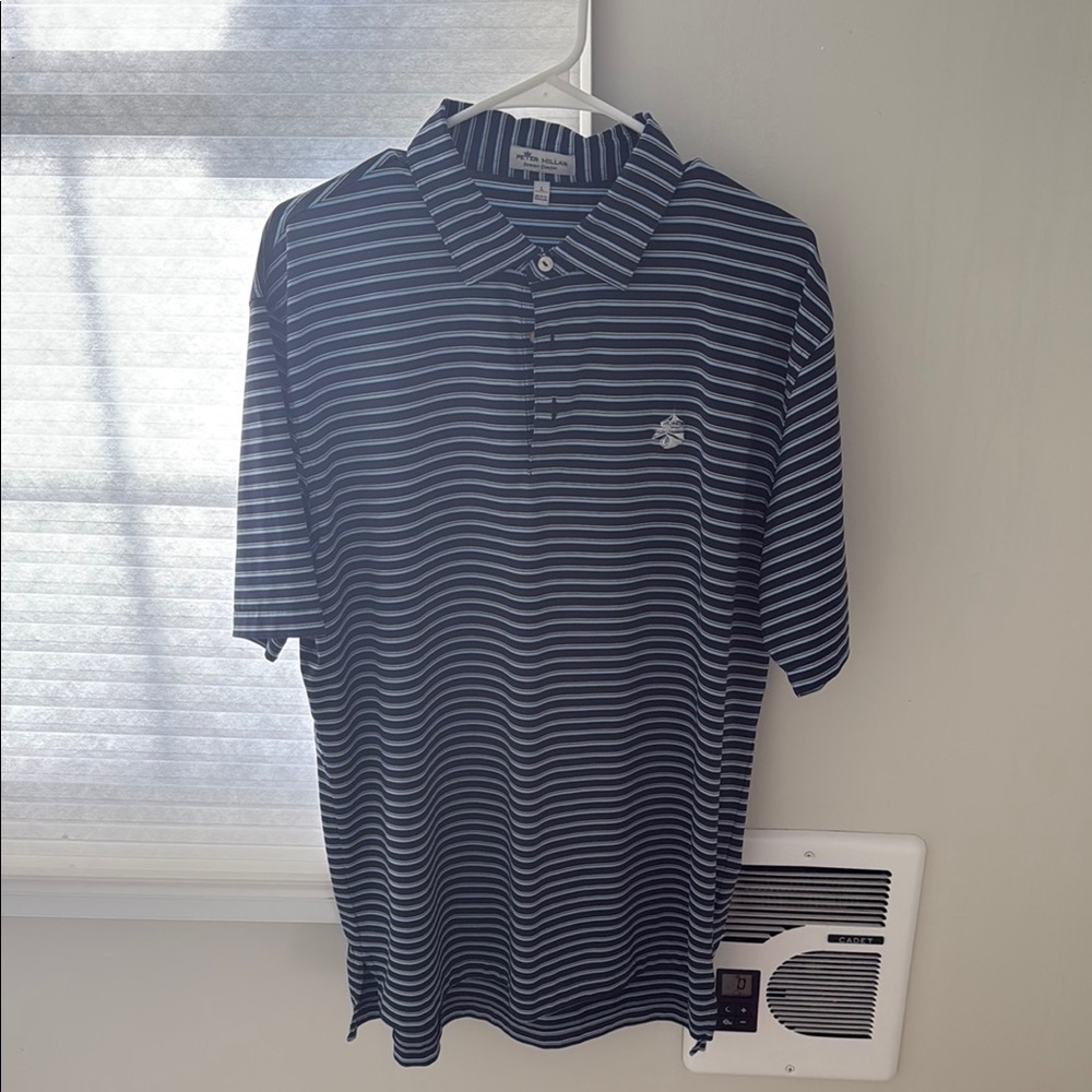 Peter Millar Navy and White Striped Polo
